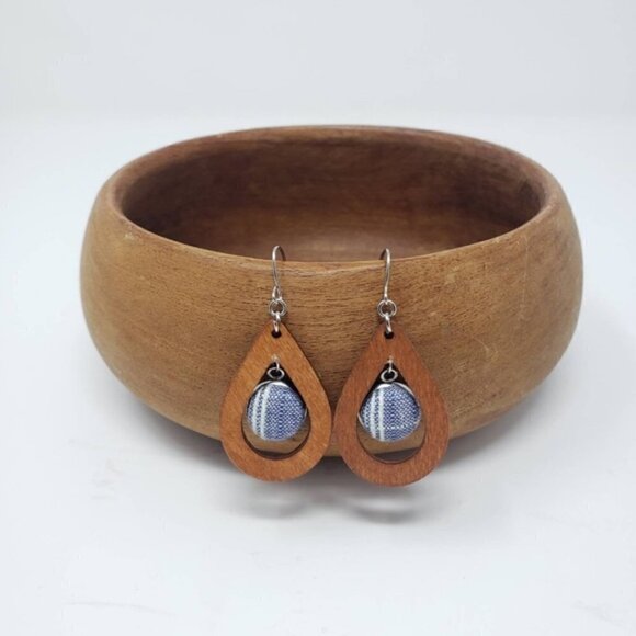 New Handmade | Chambray Stripe Tear Drop Earrings - Picture 1 of 2